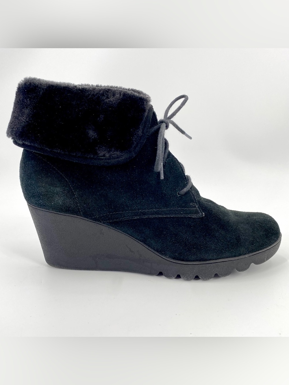 Donald J Pliner Boots Women’s 9.5 Black MAXXI Wedge Heel Faux Fur Dress Booties